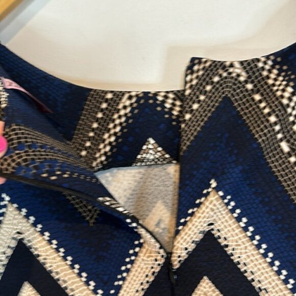 Chevron striped blue/brown/black zip back dress cap sleeves size large - Picture 10 of 10